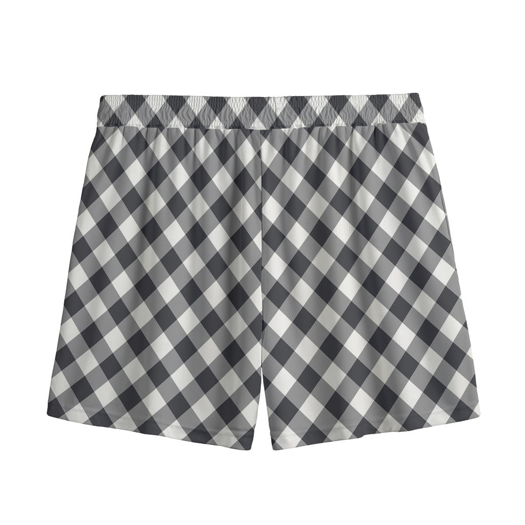 Shadow Grey And White Gingham Print Mesh Shorts