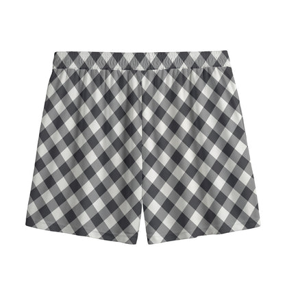 Shadow Grey And White Gingham Print Mesh Shorts