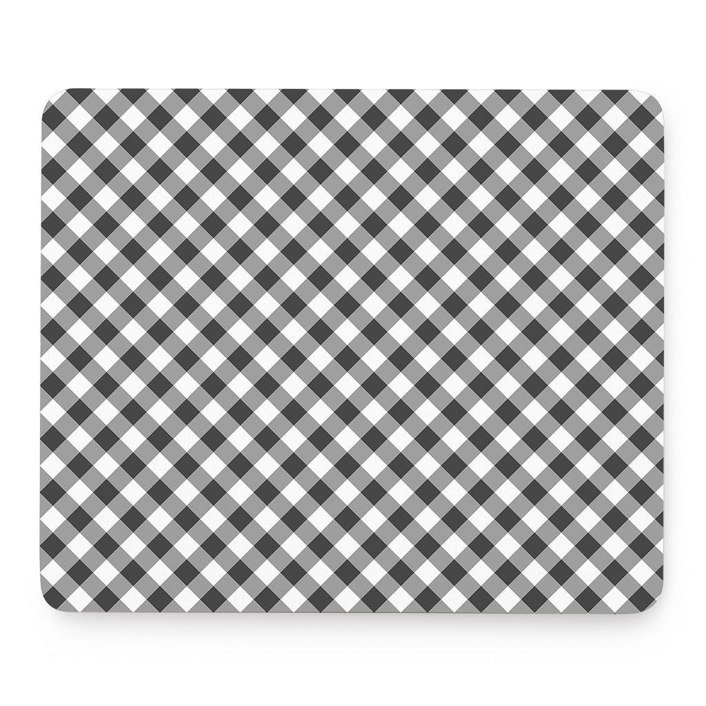 Shadow Grey And White Gingham Print Mouse Pad