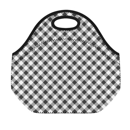 Shadow Grey And White Gingham Print Neoprene Lunch Bag