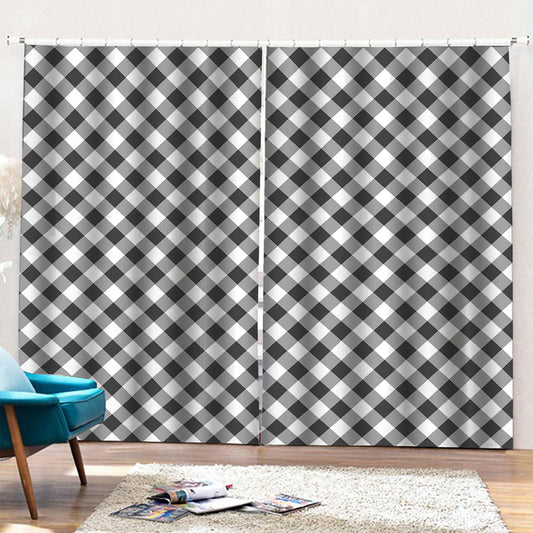Shadow Grey And White Gingham Print Pencil Pleat Curtains