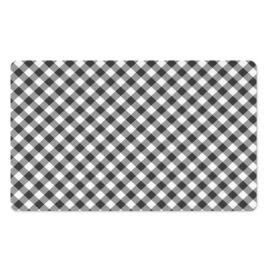 Shadow Grey And White Gingham Print Polyester Doormat