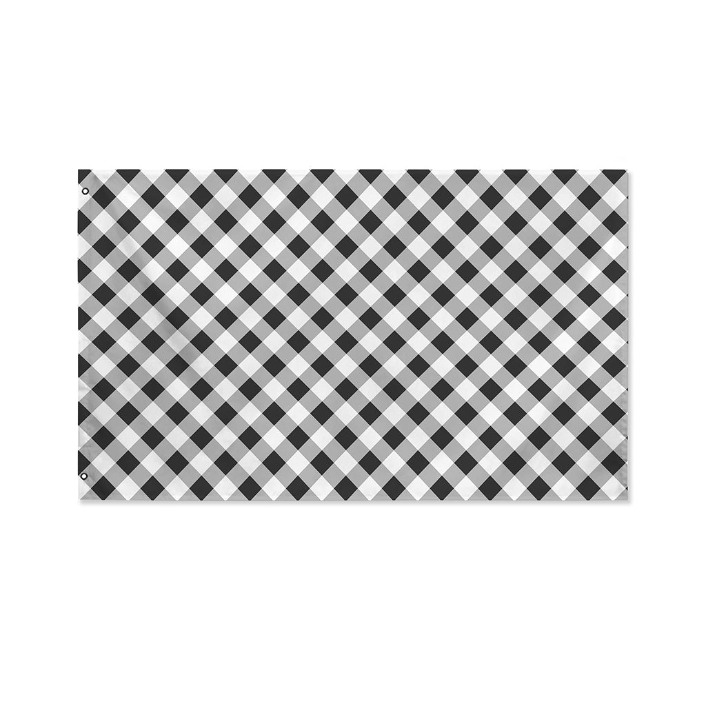 Shadow Grey And White Gingham Print Polyester Flag
