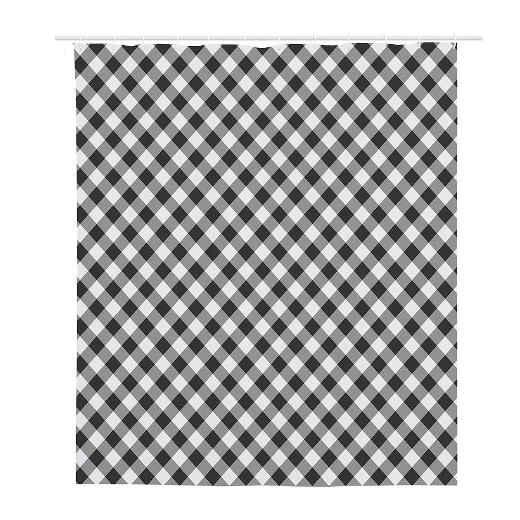 Shadow Grey And White Gingham Print Polyester Shower Curtain