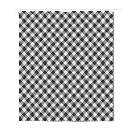 Shadow Grey And White Gingham Print Polyester Shower Curtain