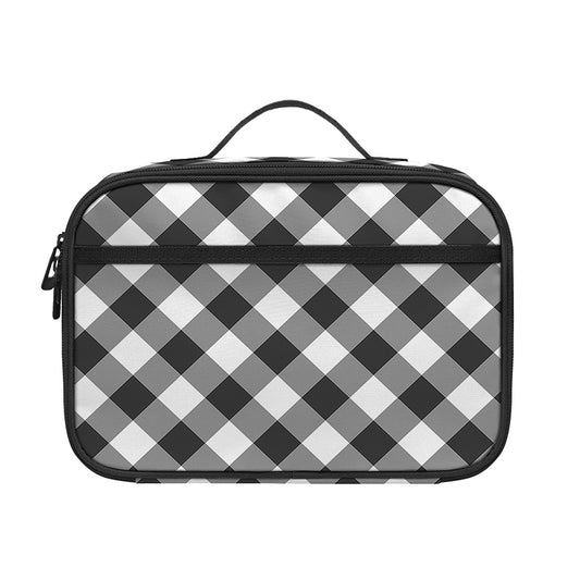 Shadow Grey And White Gingham Print Portable Lunch Bag