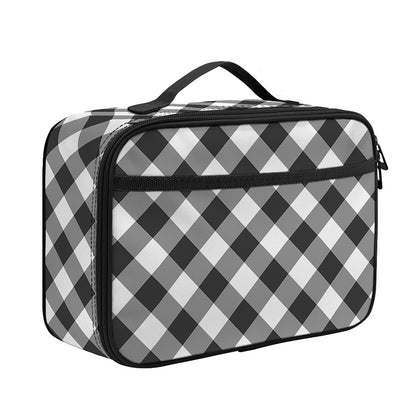 Shadow Grey And White Gingham Print Portable Lunch Bag