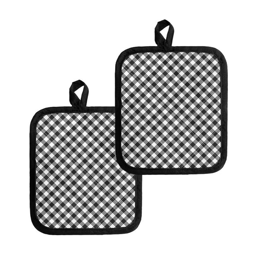 Shadow Grey And White Gingham Print Pot Holders