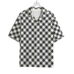 Shadow Grey And White Gingham Print Rayon Hawaiian Shirt