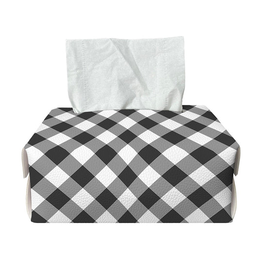 Shadow Grey And White Gingham Print Rectangle Tissue Box Cover