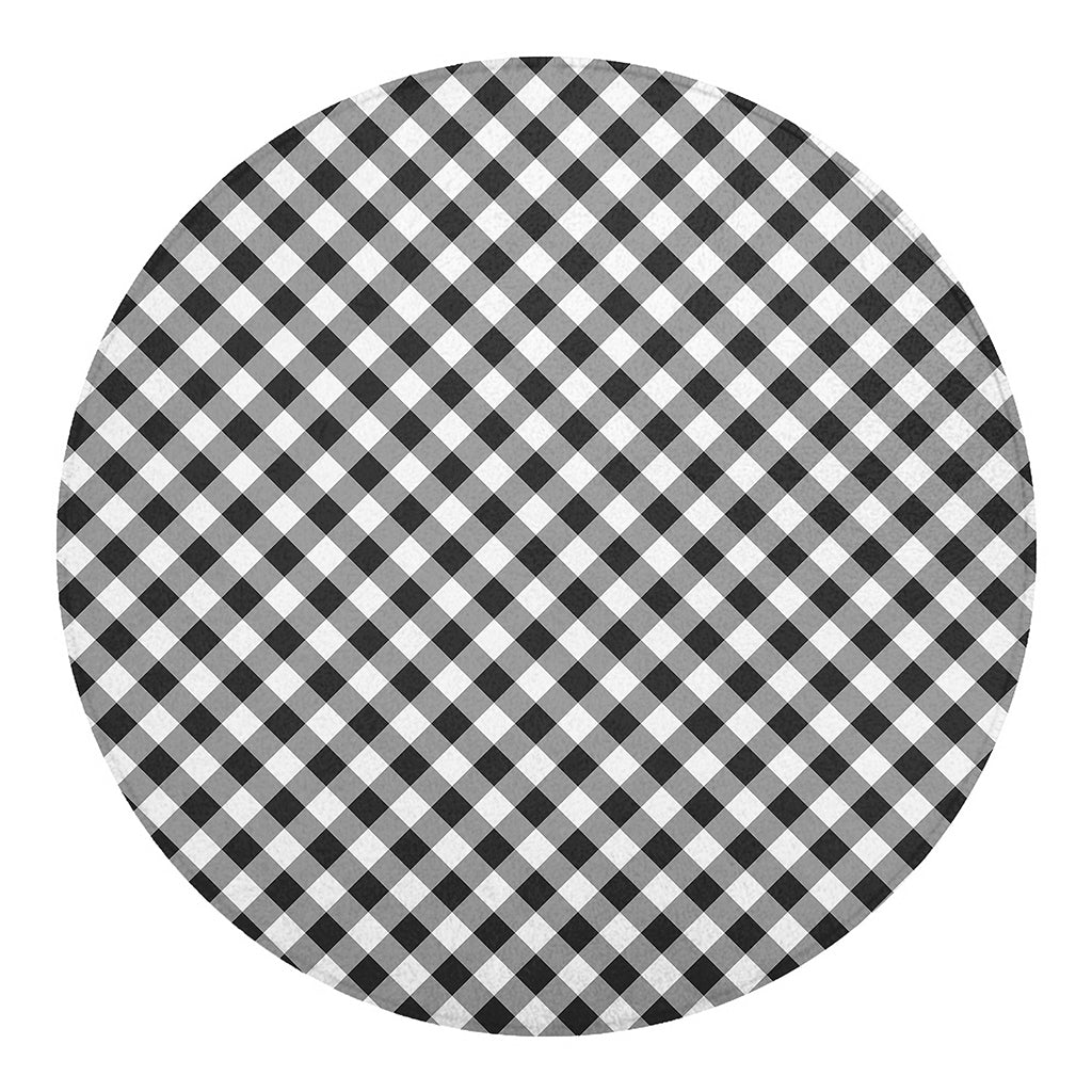 Shadow Grey And White Gingham Print Round Blanket