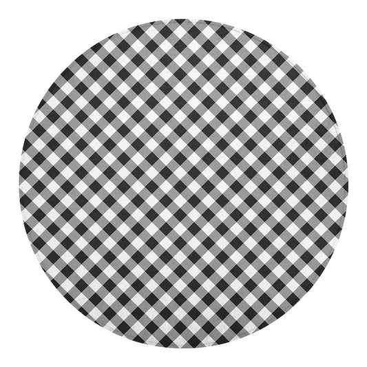 Shadow Grey And White Gingham Print Round Blanket