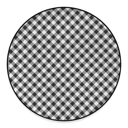 Shadow Grey And White Gingham Print Round Floor Mat