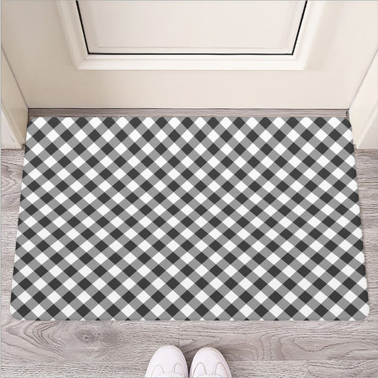 Shadow Grey And White Gingham Print Rubber Doormat