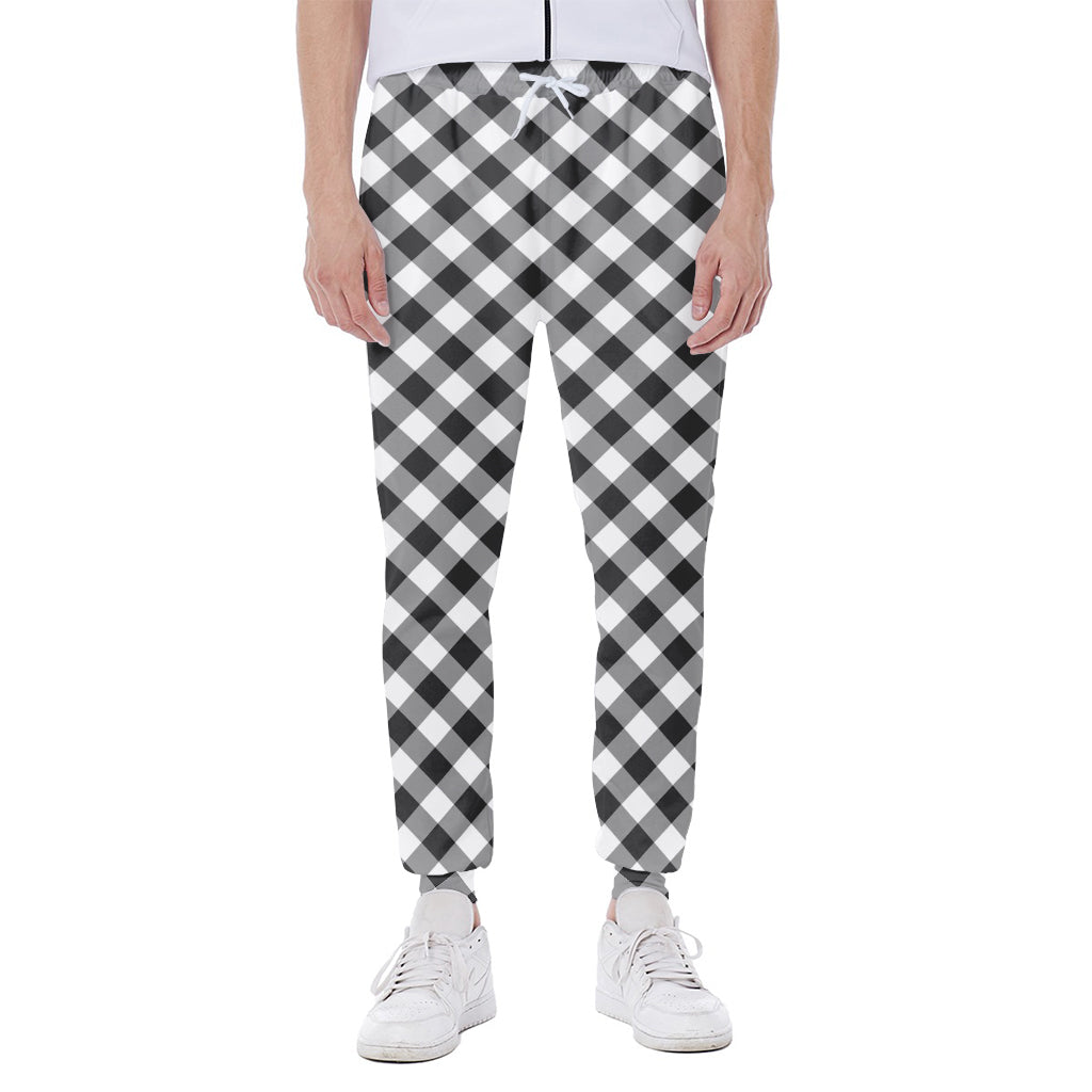 Shadow Grey And White Gingham Print Scuba Joggers