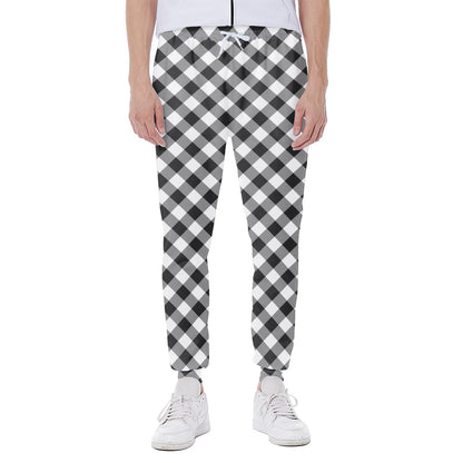Shadow Grey And White Gingham Print Scuba Joggers