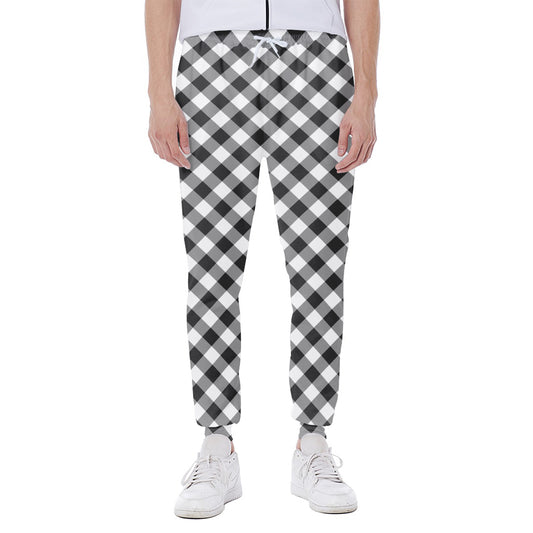 Shadow Grey And White Gingham Print Scuba Joggers