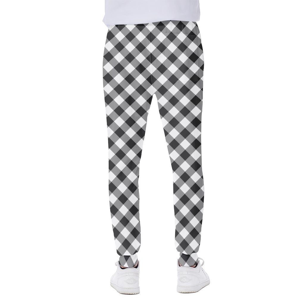Shadow Grey And White Gingham Print Scuba Joggers