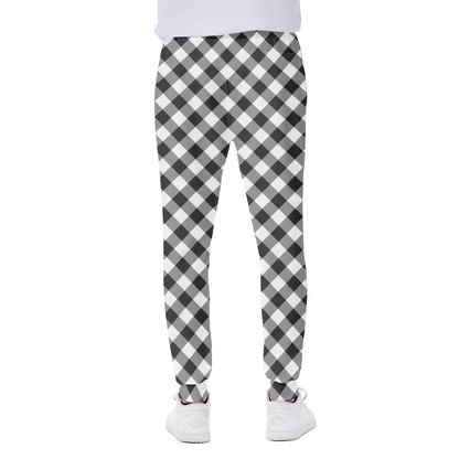 Shadow Grey And White Gingham Print Scuba Joggers