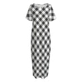 Shadow Grey And White Gingham Print Short Sleeve Long Nightdress