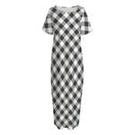 Shadow Grey And White Gingham Print Short Sleeve Long Nightdress