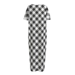 Shadow Grey And White Gingham Print Short Sleeve Long Nightdress