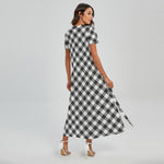 Shadow Grey And White Gingham Print Short Sleeve Maxi Dress