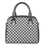 Shadow Grey And White Gingham Print Shoulder Handbag