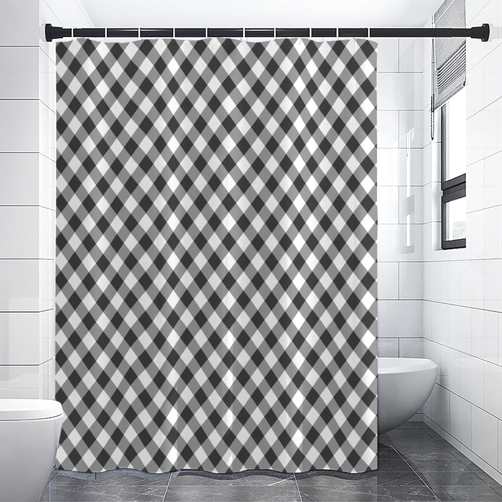 Shadow Grey And White Gingham Print Shower Curtain