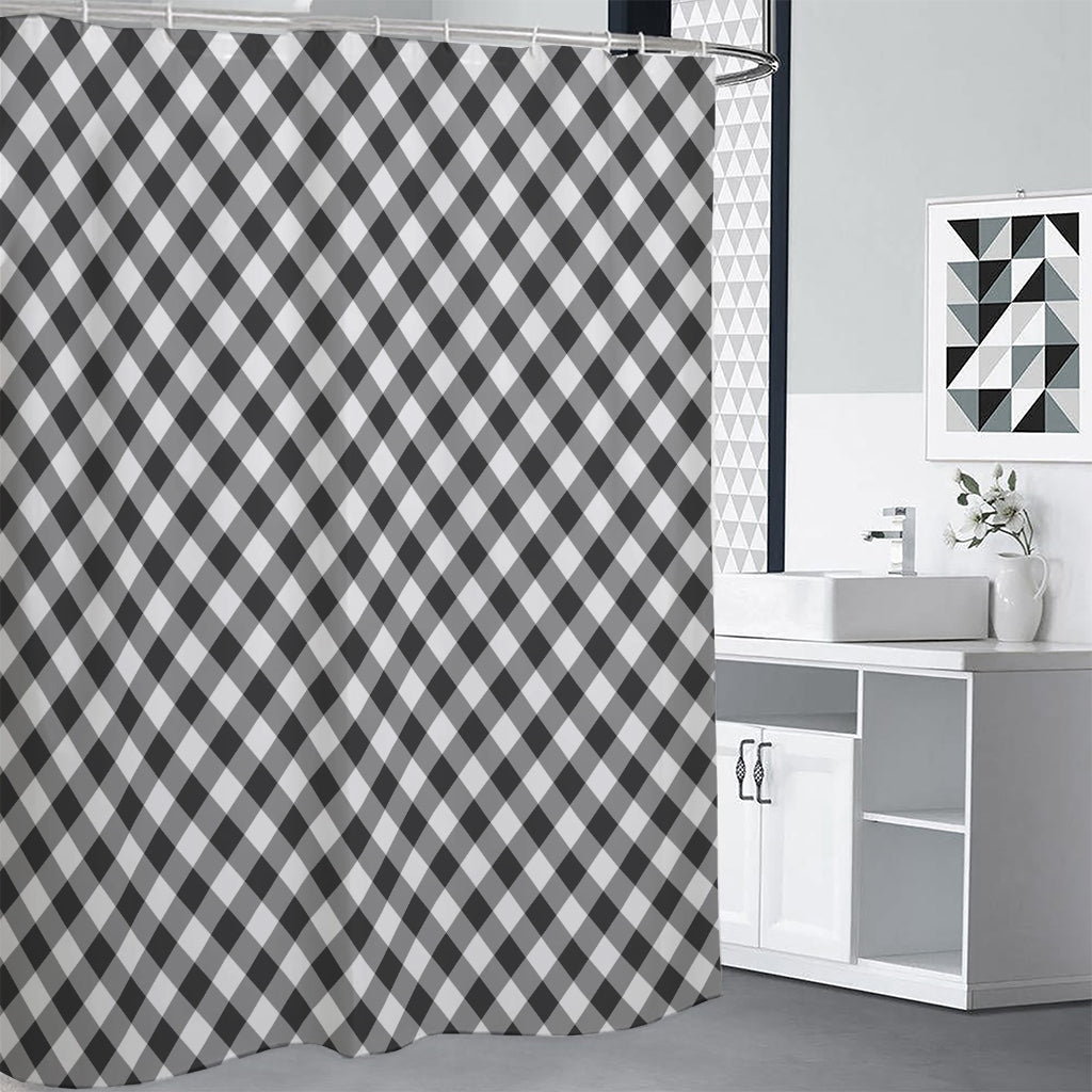 Shadow Grey And White Gingham Print Shower Curtain