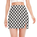 Shadow Grey And White Gingham Print Side Slit Mini Skirt