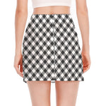 Shadow Grey And White Gingham Print Side Slit Mini Skirt