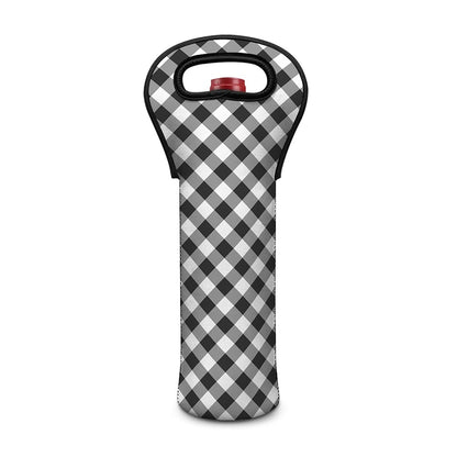 Shadow Grey And White Gingham Print Single Neoprene Wine Tote