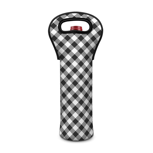 Shadow Grey And White Gingham Print Single Neoprene Wine Tote