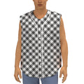 Shadow Grey And White Gingham Print Sleeveless Baseball Jersey