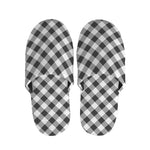 Shadow Grey And White Gingham Print Slippers