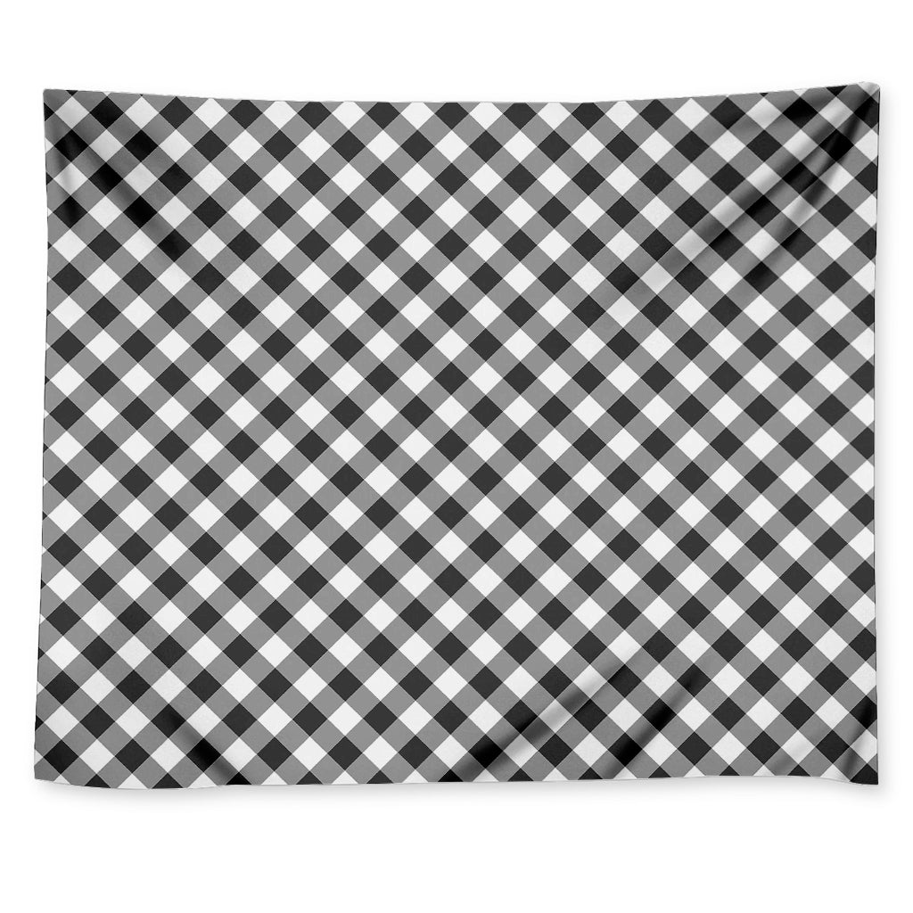 Shadow Grey And White Gingham Print Tapestry