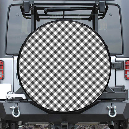 Shadow Grey And White Gingham Print Tire Cover
