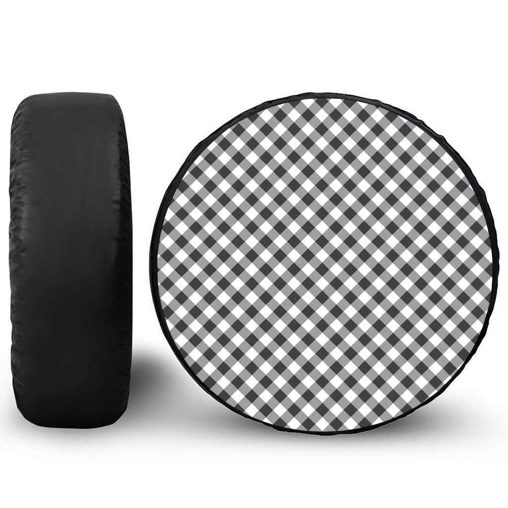 Shadow Grey And White Gingham Print Tire Cover