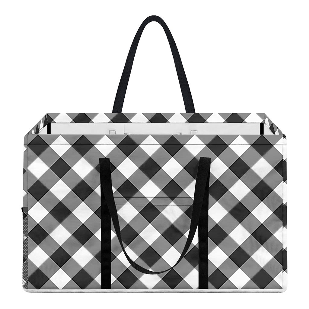 Shadow Grey And White Gingham Print Utility Tote Bag