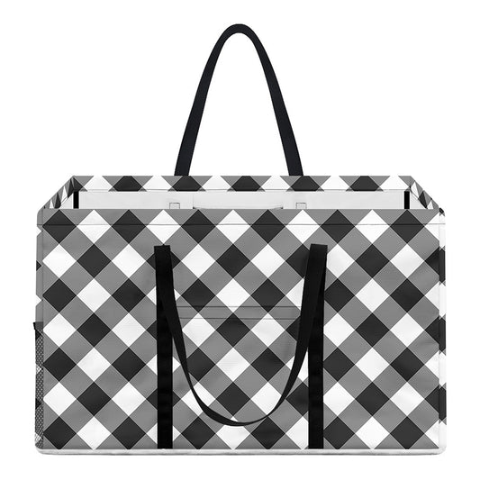 Shadow Grey And White Gingham Print Utility Tote Bag