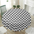 Shadow Grey And White Gingham Print Waterproof Round Tablecloth