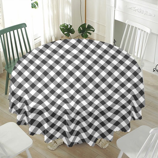 Shadow Grey And White Gingham Print Waterproof Round Tablecloth