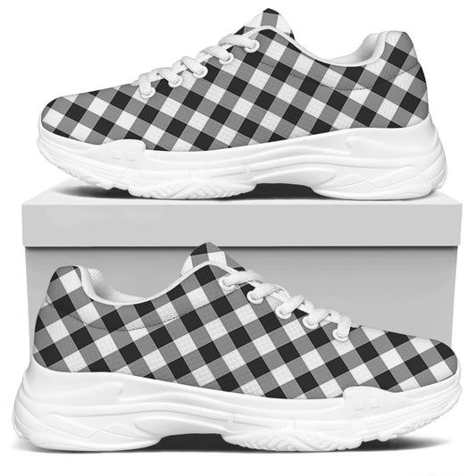 Shadow Grey And White Gingham Print White Chunky Shoes