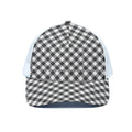 Shadow Grey And White Gingham Print White Mesh Trucker Hat