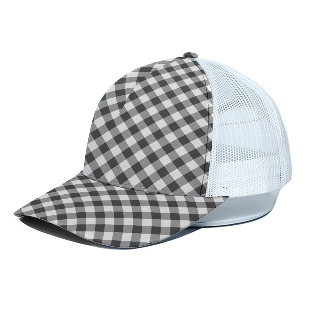 Shadow Grey And White Gingham Print White Mesh Trucker Cap