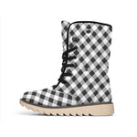 Shadow Grey And White Gingham Print Winter Boots