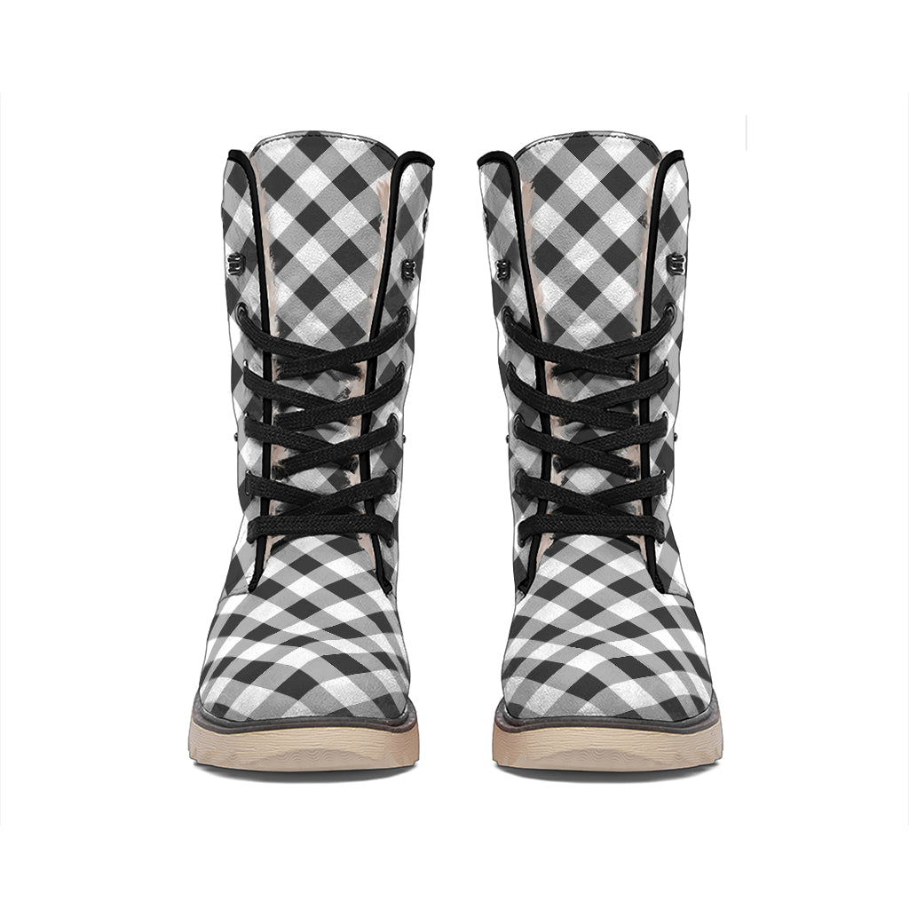 Shadow Grey And White Gingham Print Winter Boots