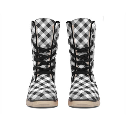 Shadow Grey And White Gingham Print Winter Boots