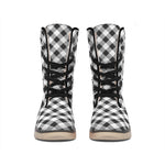 Shadow Grey And White Gingham Print Winter Boots